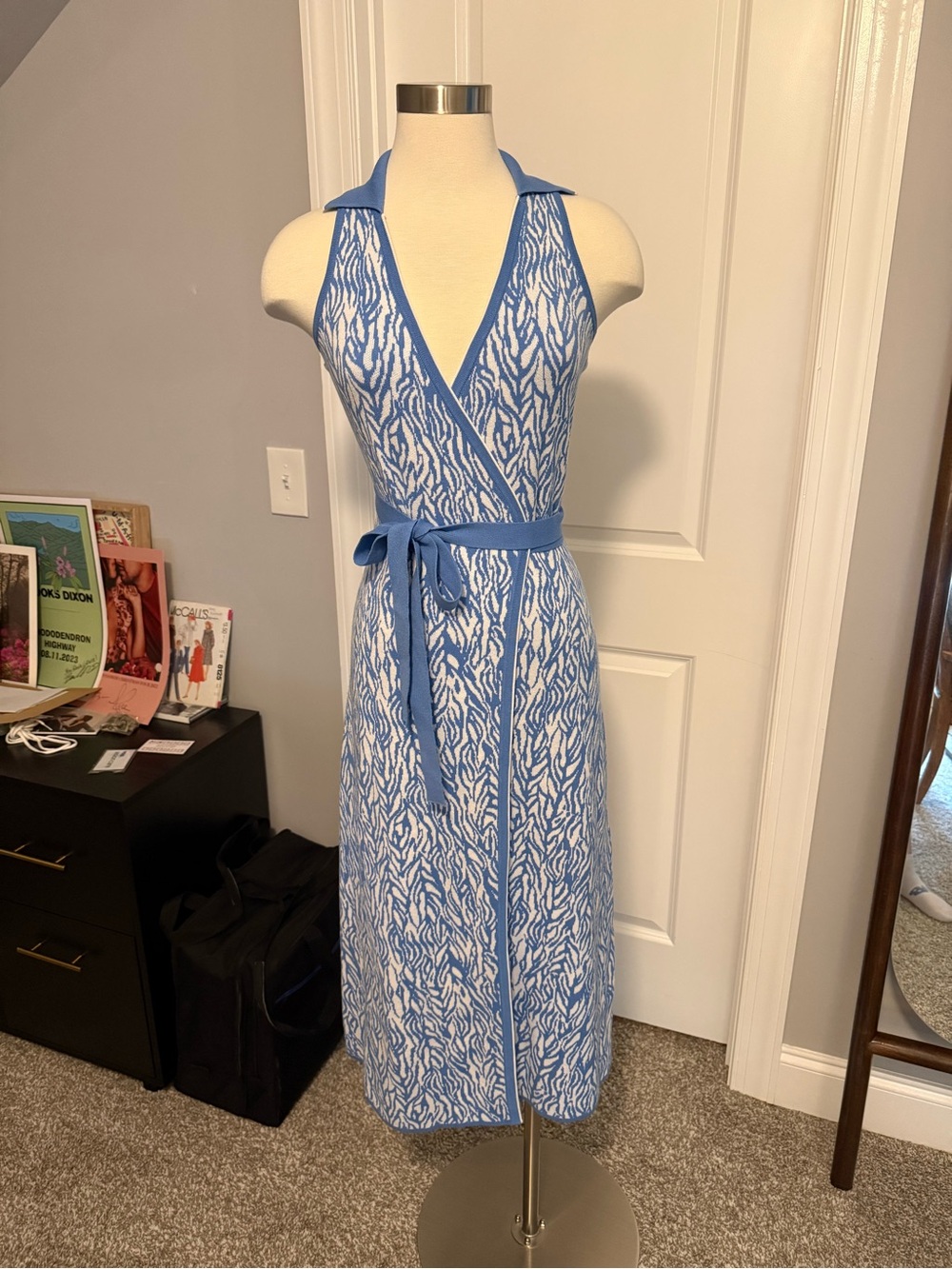 Diane Von Furstenberg for Target Light Blue and White Halter Wrap Midi Dress